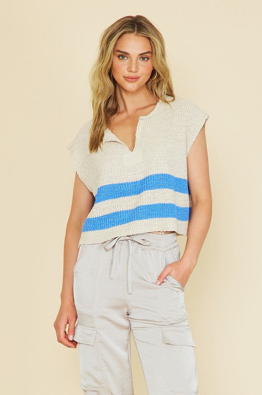Striped Sleeveless Sweater Blue