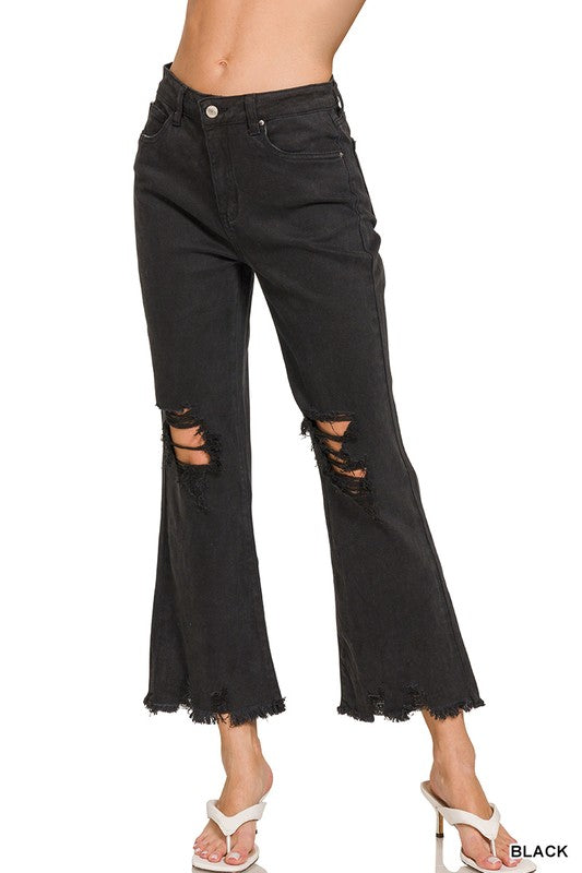 Acid Washed Distressed Straight Jeans Black