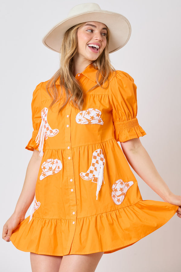 Boots&Hats Sequin Embroidery Shirt Dress Orange