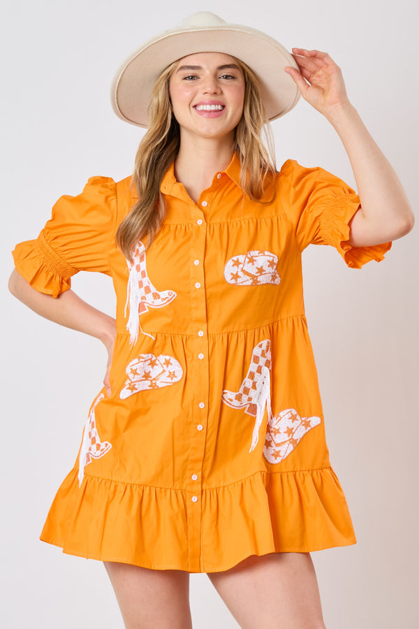 Boots&Hats Sequin Embroidery Shirt Dress Orange