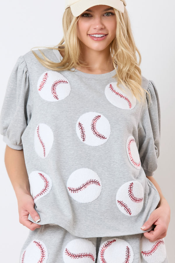 Baseball Towel & Sequin Top H Grey