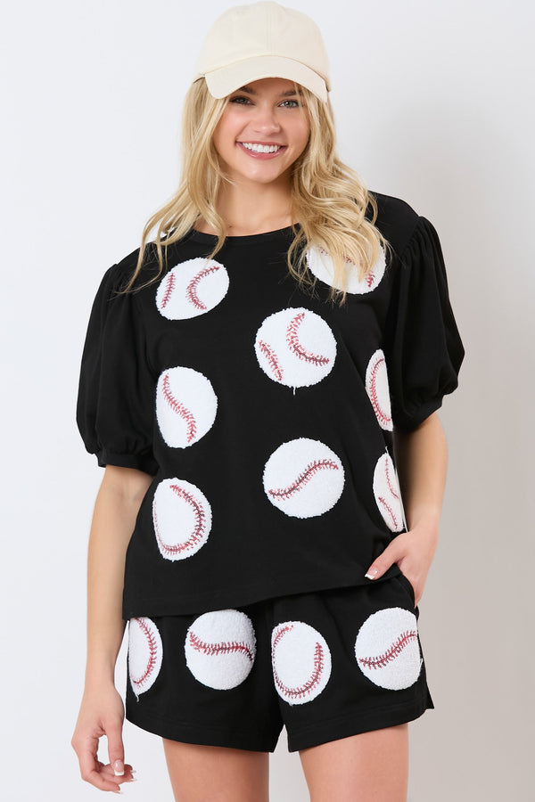 Baseball Towel & Sequin Top Black