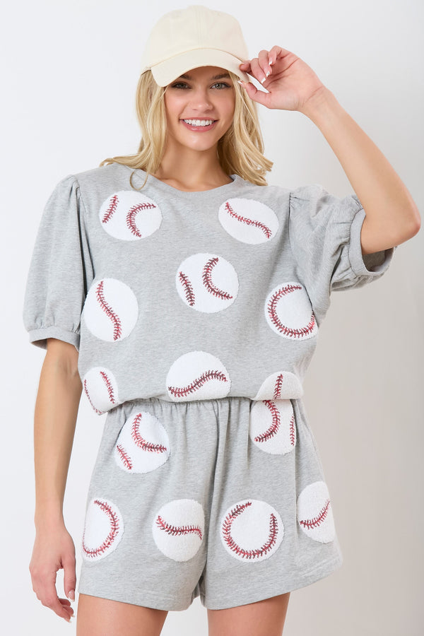 Baseball Towel & Sequin Top H Grey