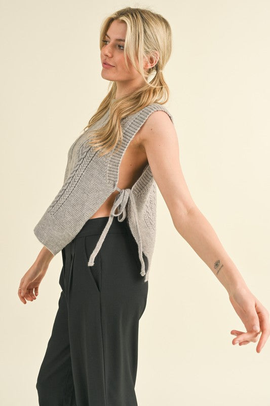 Cable Knit Side Tie Vest Heather Grey