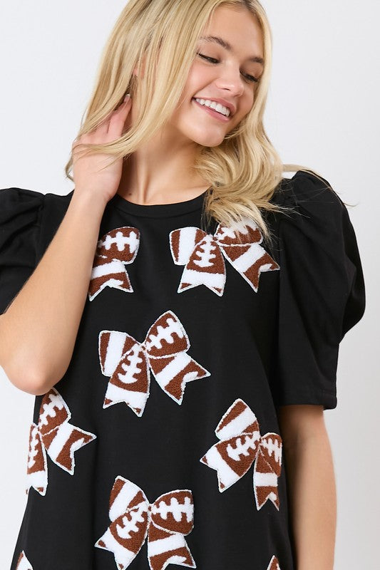 Football Ribbon Sequins Embroidery Dress Black