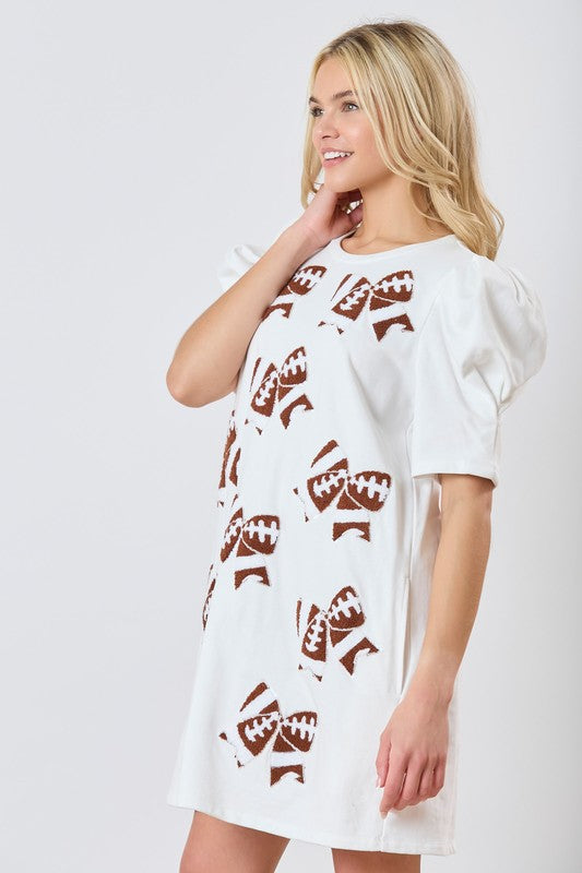 Football Ribbon Sequins Embroidery Dress White