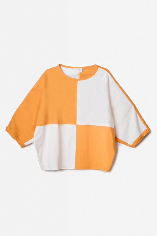 Cotton Jersey Color Block Top Orange/White