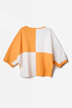 Cotton Jersey Color Block Top Orange/White