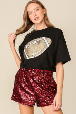 Sequin Football Patch T-Shirt Black