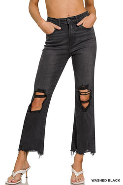 Washed Distressed Knee and Hem Jeans Black