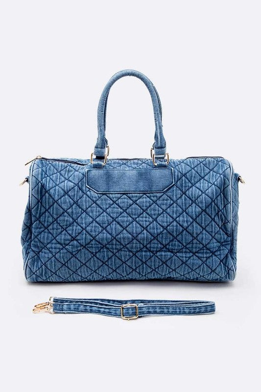 Washed Denim Quilted Weekender Bag Light Blue