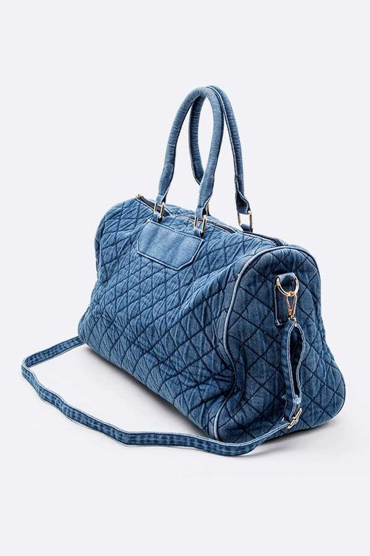 Washed Denim Quilted Weekender Bag Light Blue