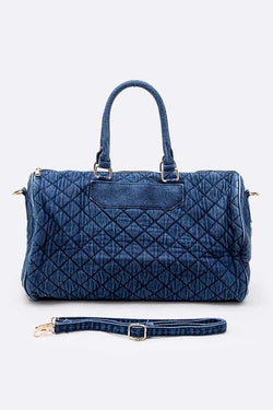 Washed Denim Quilted Weekender Bag Dark Blue