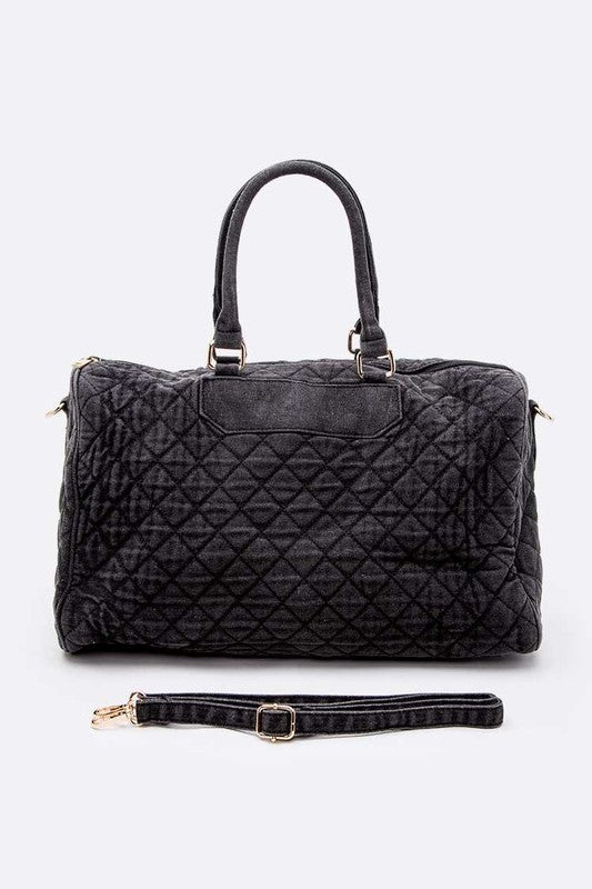 Washed Denim Quilted Weekender Bag Black