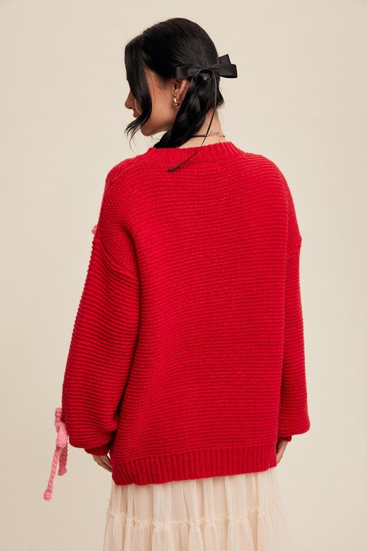 Bows All Over Chunky Knit Sweater Red