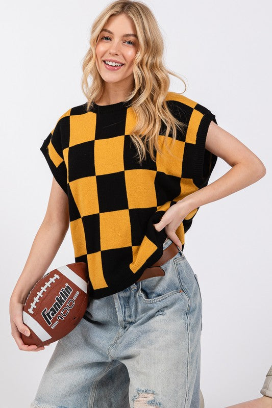 Gameday Checker Sweater Vest Black/Gold