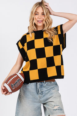 Gameday Checker Sweater Vest Black/Gold