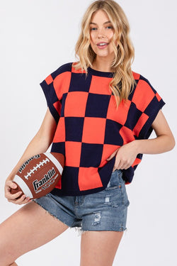 Gameday Checker Sweater Navy/Orange