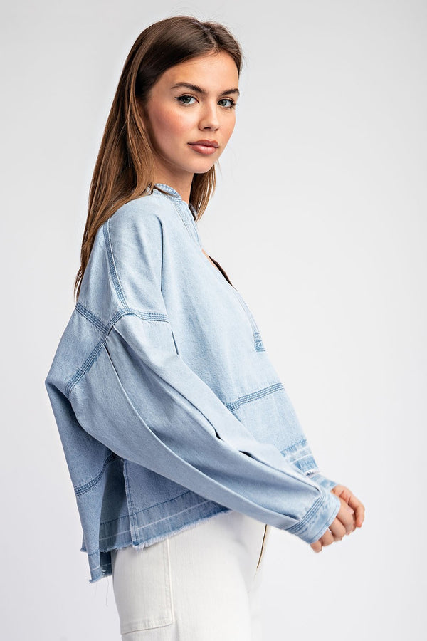 Mineral Wash Long Sleeve Top Denim