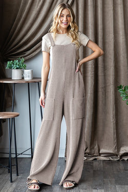 Ribbed Overall Jumpsuit Oatmeal