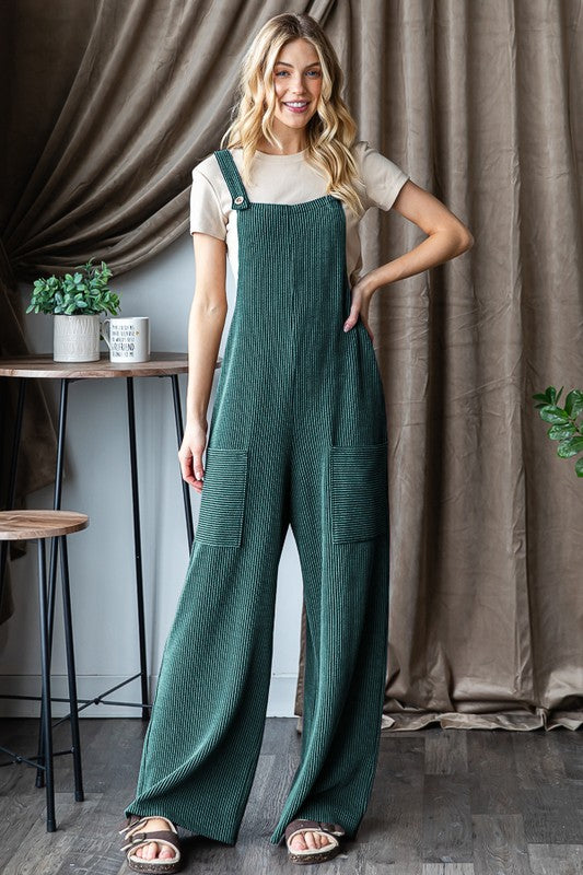 Ribbed Overall Jumpsuit Hunter Green