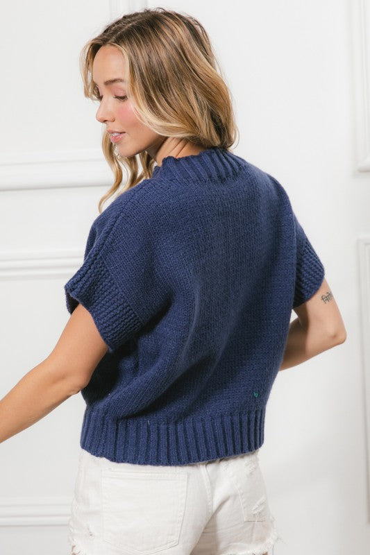 Football Pattern Sleeveless Sweater Navy