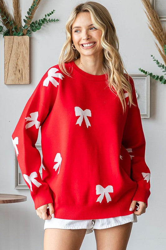 Ribbon Pattern Knitted Sweater Red