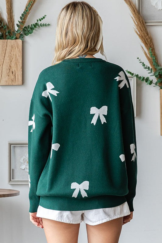 Ribbon Pattern Knitted Sweater Hunter Green