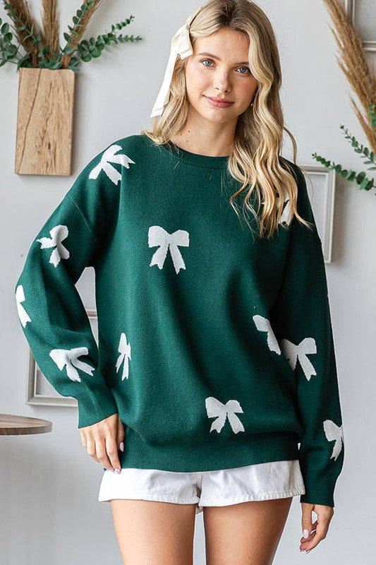 Ribbon Pattern Knitted Sweater Hunter Green