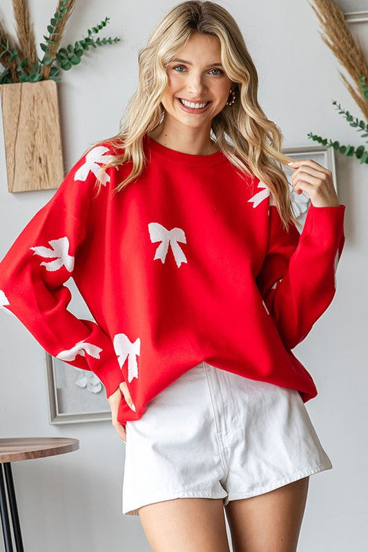 Ribbon Pattern Knitted Sweater Red