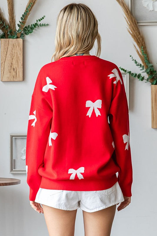 Ribbon Pattern Knitted Sweater Red