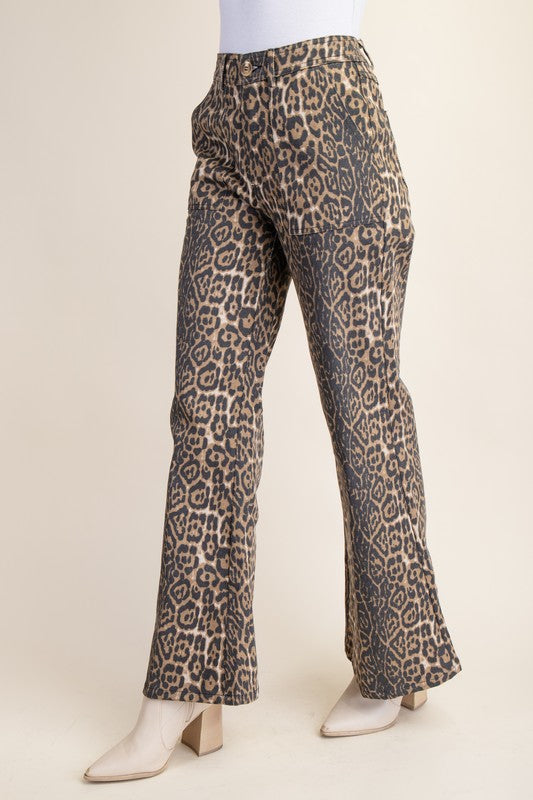 Leopard Print Flare Jeans Leopard