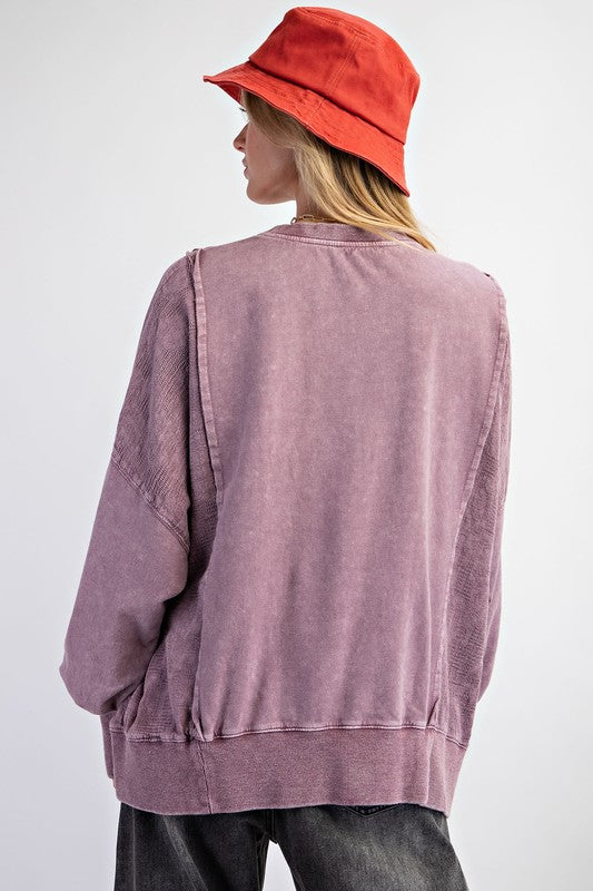 Lace Mix Mineral Washed Pullover Violet