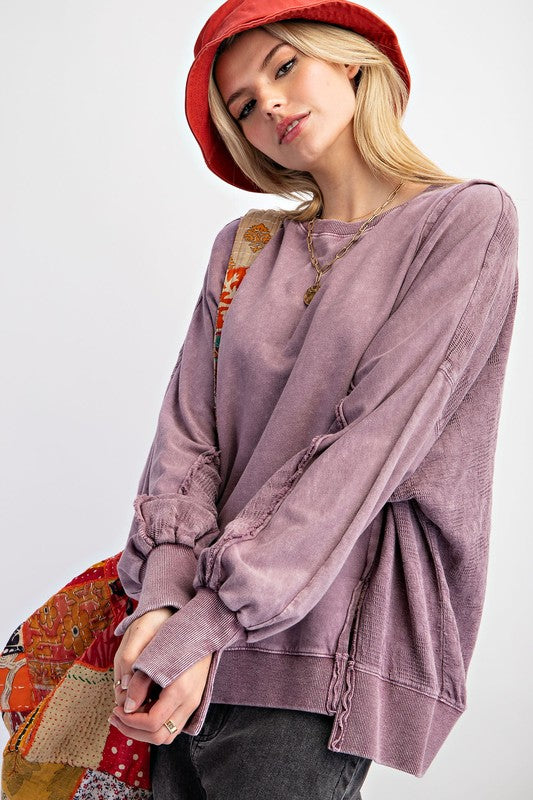 Lace Mix Mineral Washed Pullover Violet