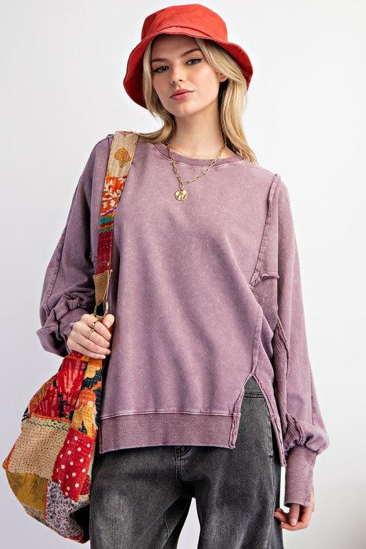 Lace Mix Mineral Washed Pullover Violet