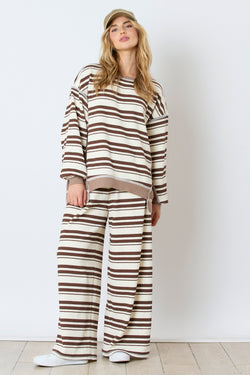 Striped Mixed Loose Fit Pants Brown/Cream