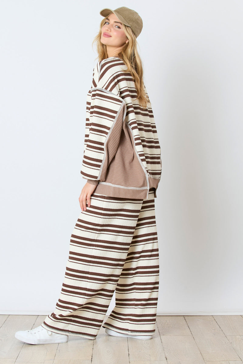 Striped Mixed Loose Fit Pants Brown/Cream