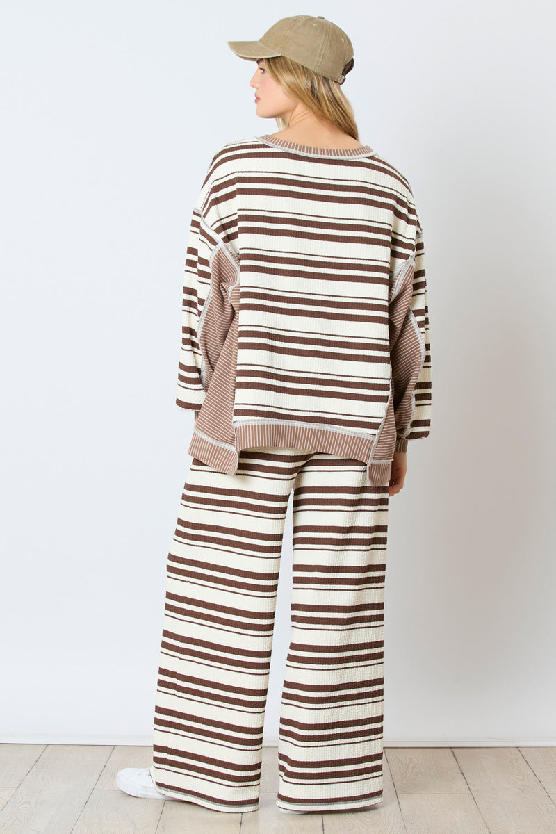 Striped Mixed Loose Fit Pants Brown/Cream