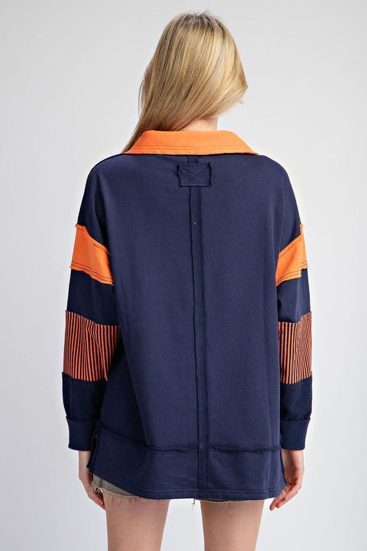 Soft Washed Color Block Top Pumpkin Navy