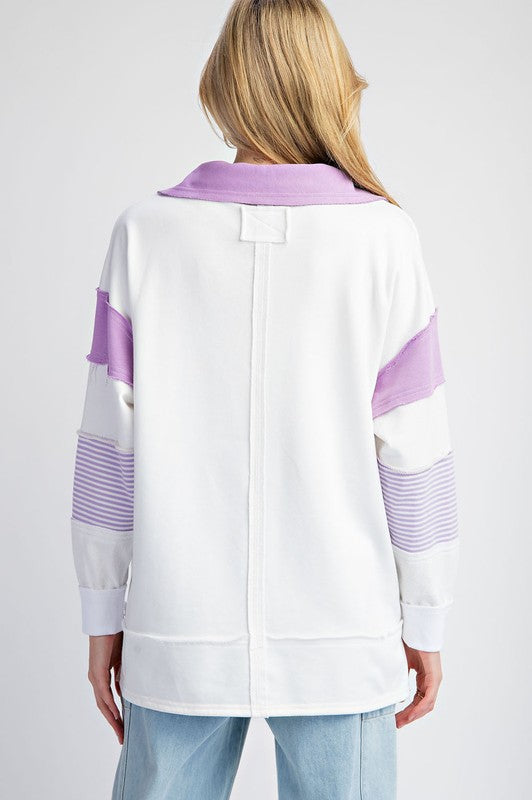 Soft Washed Color Block Top Lavender