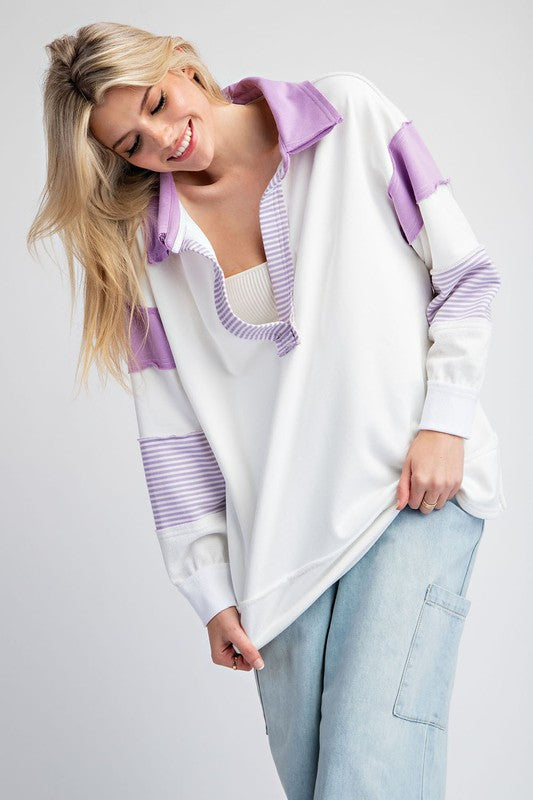 Soft Washed Color Block Top Lavender