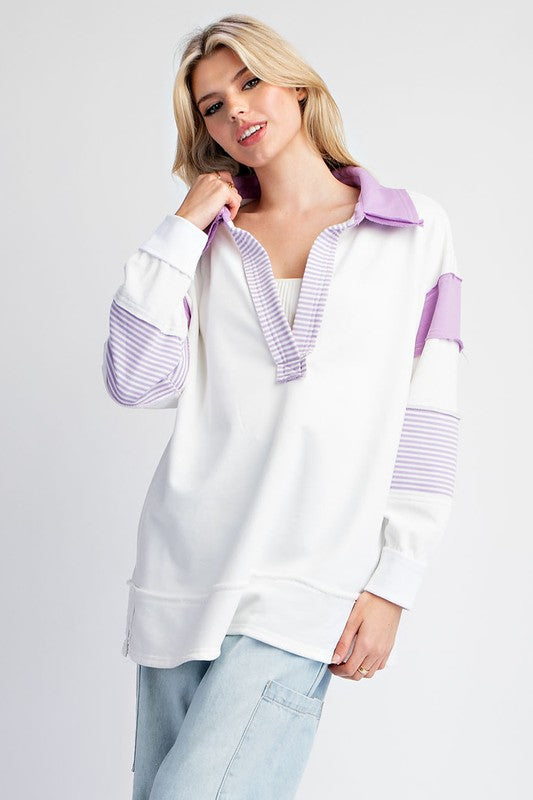 Soft Washed Color Block Top Lavender