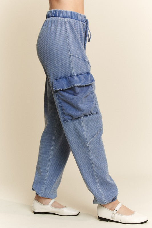 Mineral Washed Cargo Pocket Detail Joggers Denim