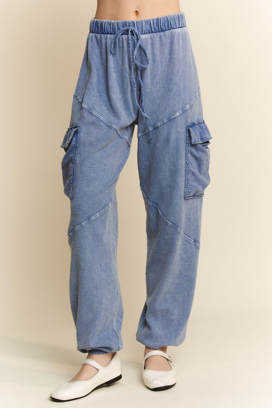 Mineral Washed Cargo Pocket Detail Joggers Denim