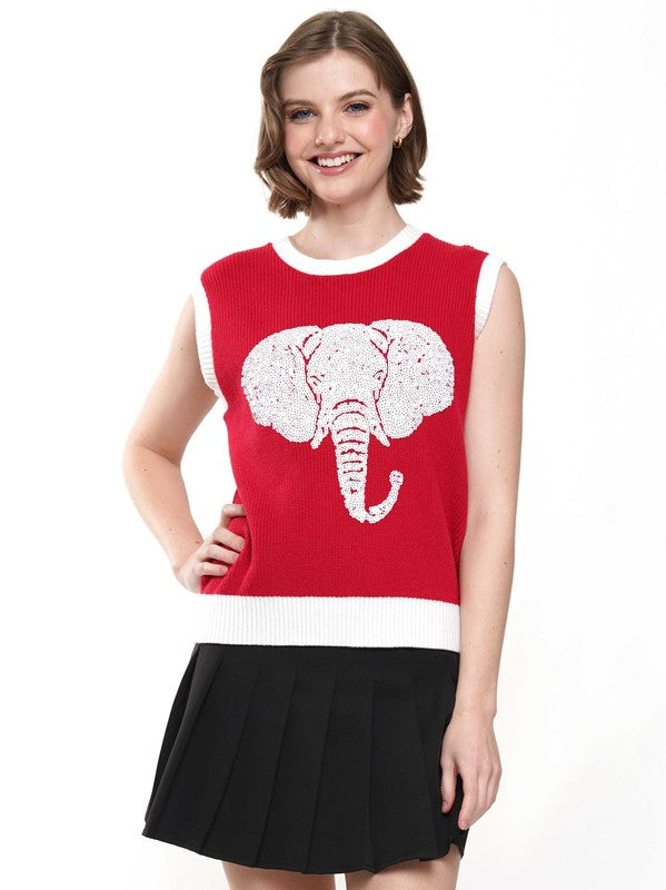 Sequin Big Elephant Alabama Sweater Vest Red