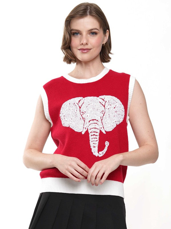 Sequin Big Elephant Alabama Sweater Vest Red