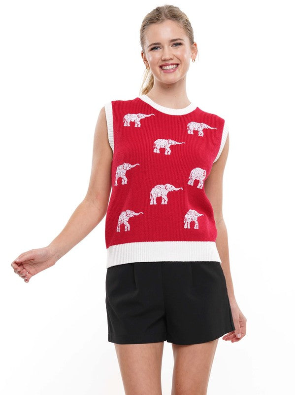 Sequin Alabama Elephant Sweater Vest Red