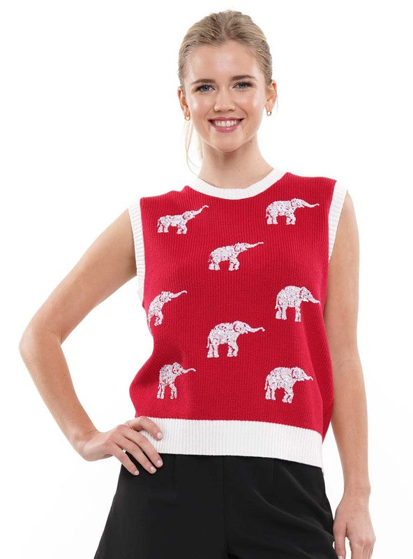 Sequin Alabama Elephant Sweater Vest Red