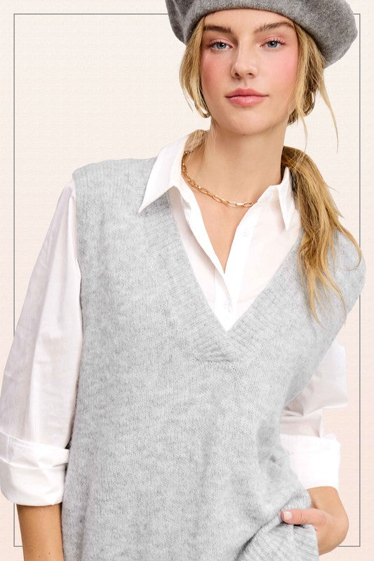 Soft Knit Sweater Vest Heather Grey