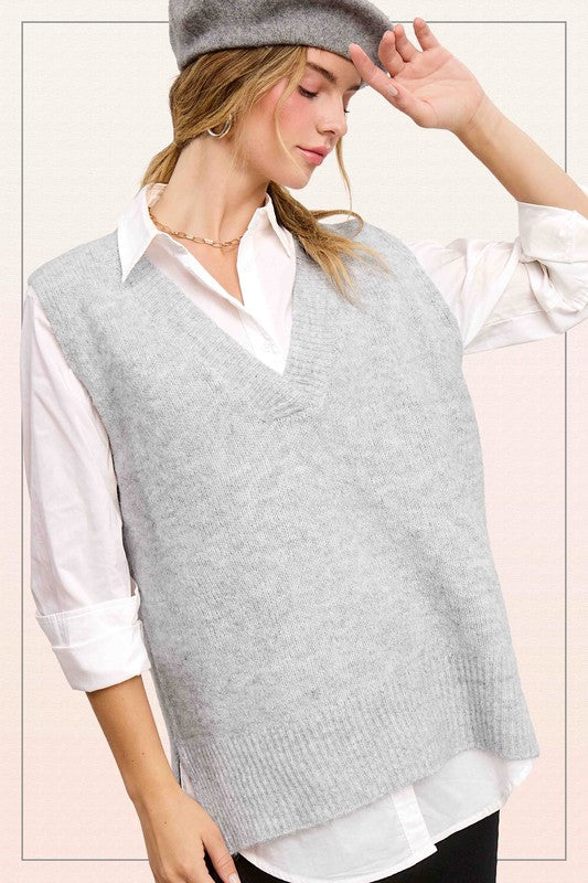 Soft Knit Sweater Vest Heather Grey